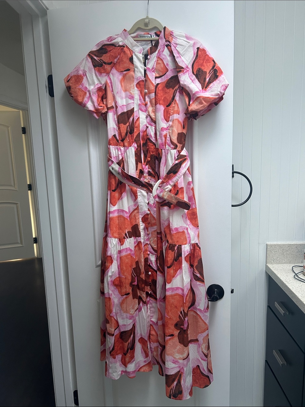 Button-Front Maxi Dress in Pink and Orange Floral